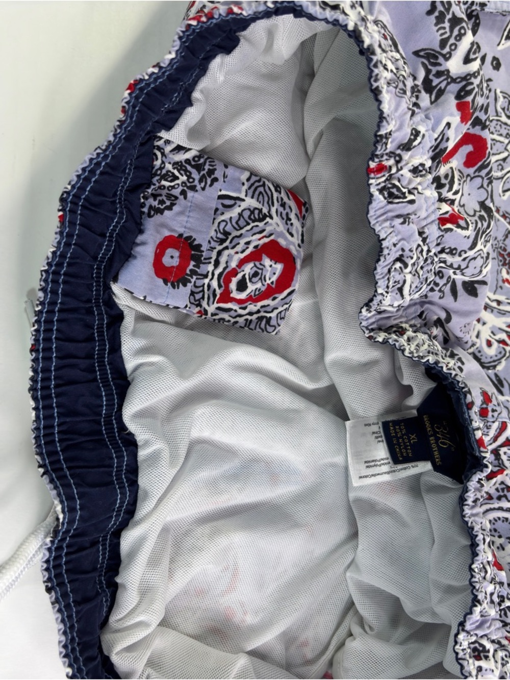 Brooks Brothers 346 Men’s Swim Trunks XL Blue Paisley Drawstring Pockets Preppy - Picture 8 of 12